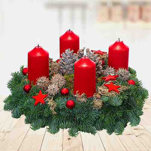 Red-Colored Advent wreath -Send Christmas Wreath to Hamm