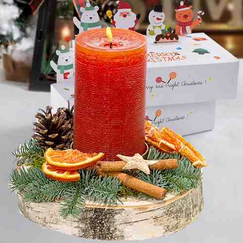 Christmas Arrangement with Dark Red Candle-Send Xmas Wreath to Hildesheim