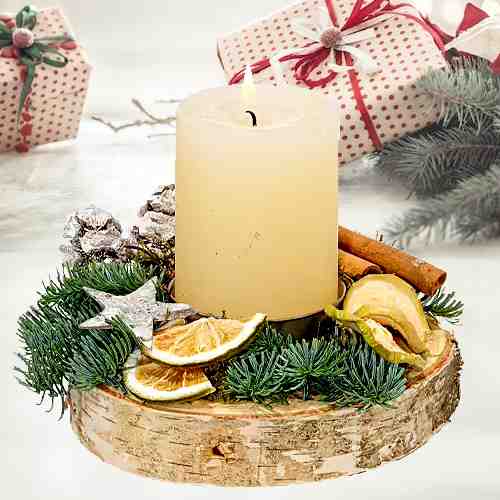 Christmas Arrangement with Cream Candle-Send Holiday Wreath to Kaiserslautern