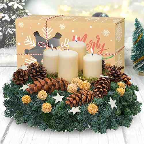 Cream-Colored Advent Wreath-Send Winter Wreath to Karlsruhe