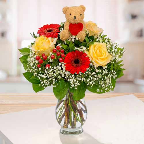 Teddy Flower Arrangement-Teddy Bear Flower Bouquet Germany