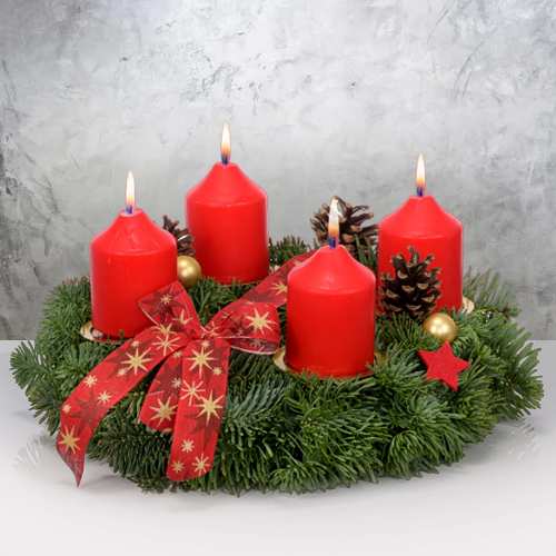 Red Candle Xmas Wreath-Christmas Arrangement With Advent Candles