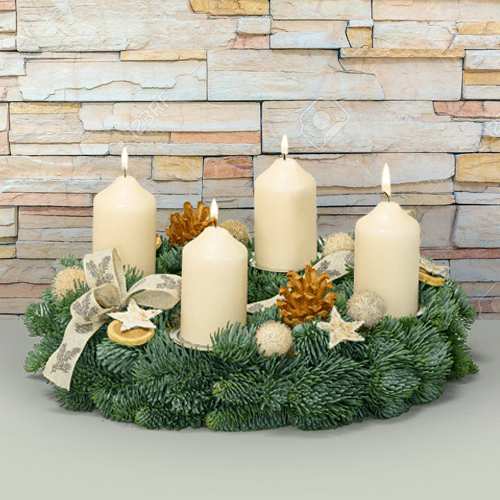 - Pine And Candle Christmas Arrangement