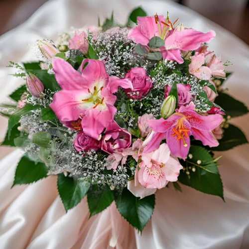 - Winter Roses And Lilies Bouquet Delivery