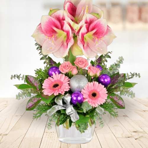 - Festive Bouquet With Red Striped Amaryllis Delivery In Hamburg