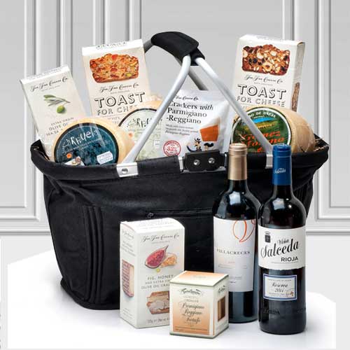 Wine Cheese Cracker Basket-Xmas Gift Baskets Delivery